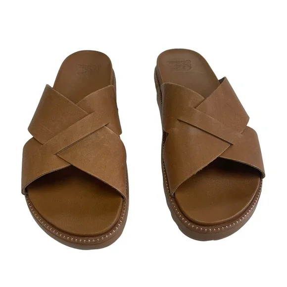 Sorel Shoes Sorel Roaming Criss Cross Slide Sandal Camel Brown
